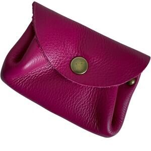 Artisanal Leather Travel Pouch Jewelry Coin Purse Double Snap Closure Magenta